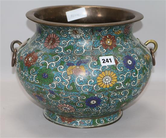 A Japanese champleve enamel jardiniere height 25cm diameter 34cm
